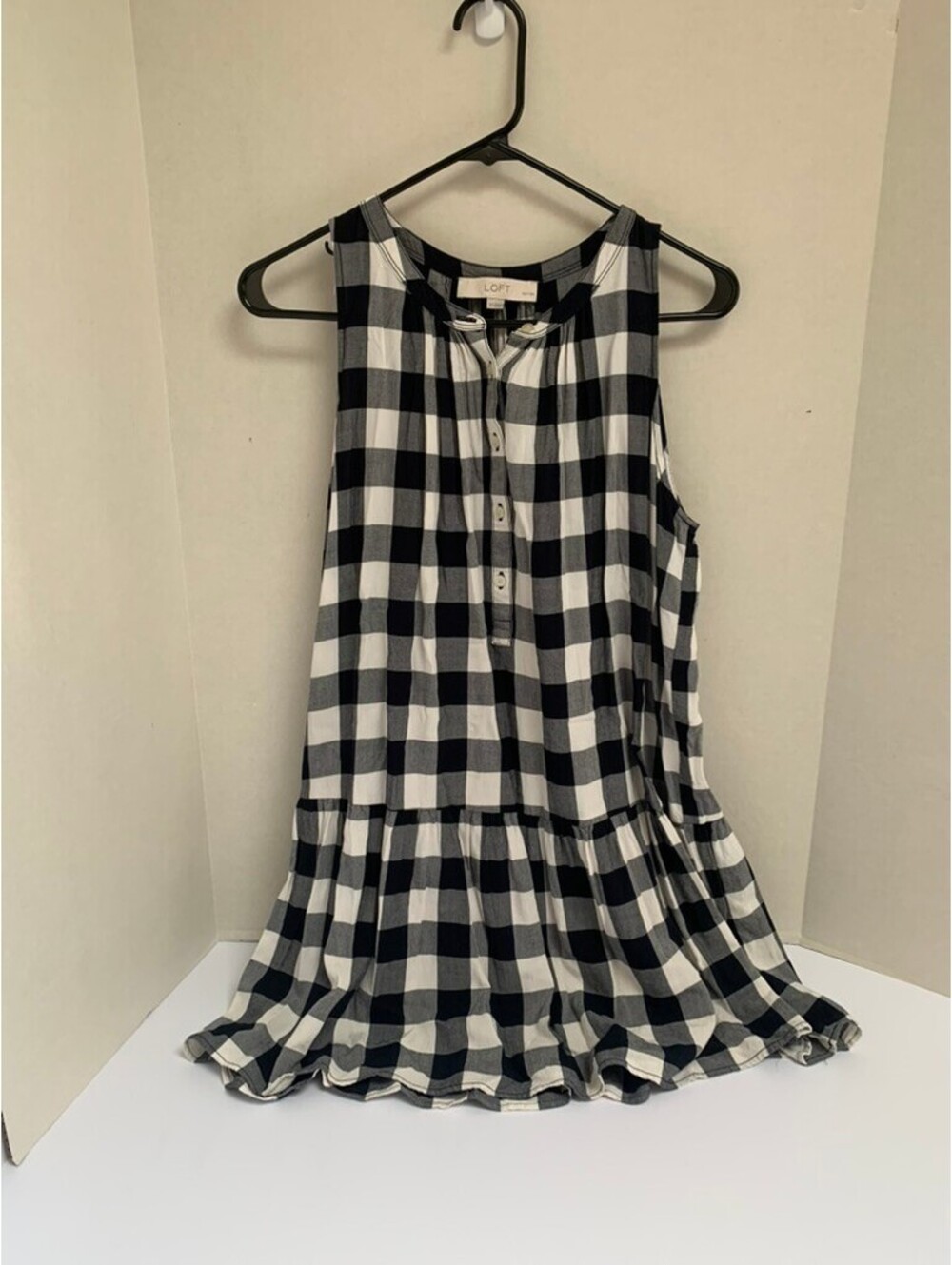 Loft Black and White Gingham Plaid Drop Waist Sleeveless Dress Size LP